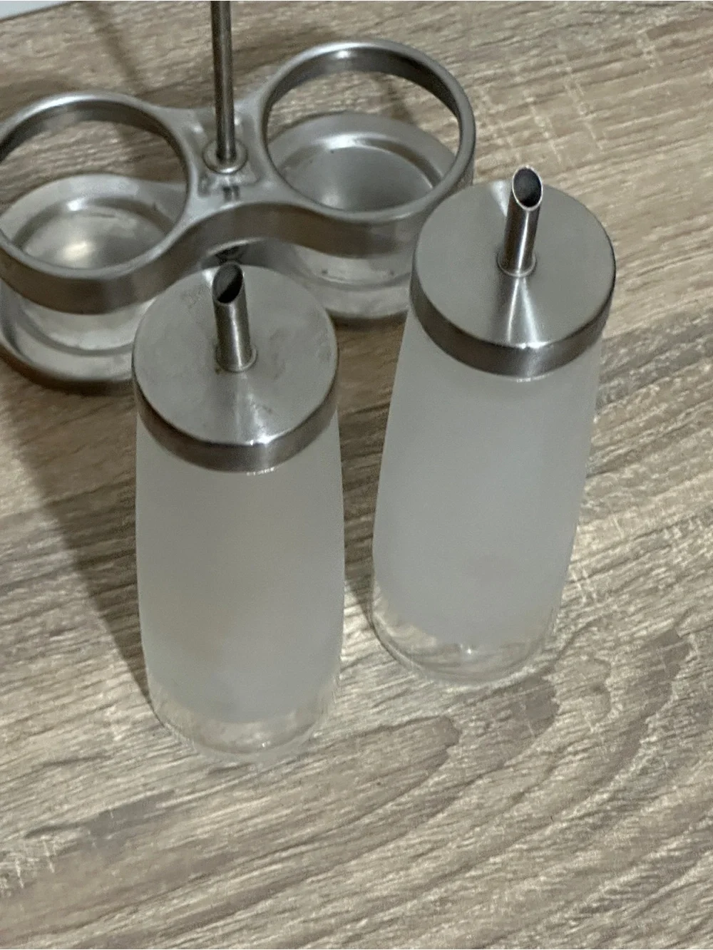 IKEA Droppar Frosted Oil & Vinegar 3 Piece Set Stand 2 Jars 601.136.12 15234